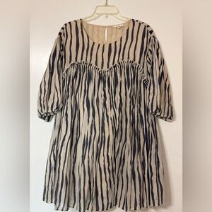 Easel Beige and Navy Striped Dress Size S